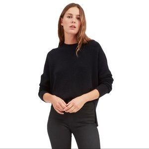 Everlane The Cashmere Waffle Square Crew Navy Blue Sweater Size S